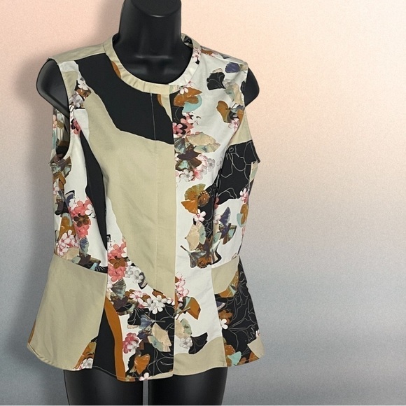 3.1 Phillip Lim for Target Khaki Floral Patchwork Zip Peplum Vest Blouse Medium - Picture 3 of 11